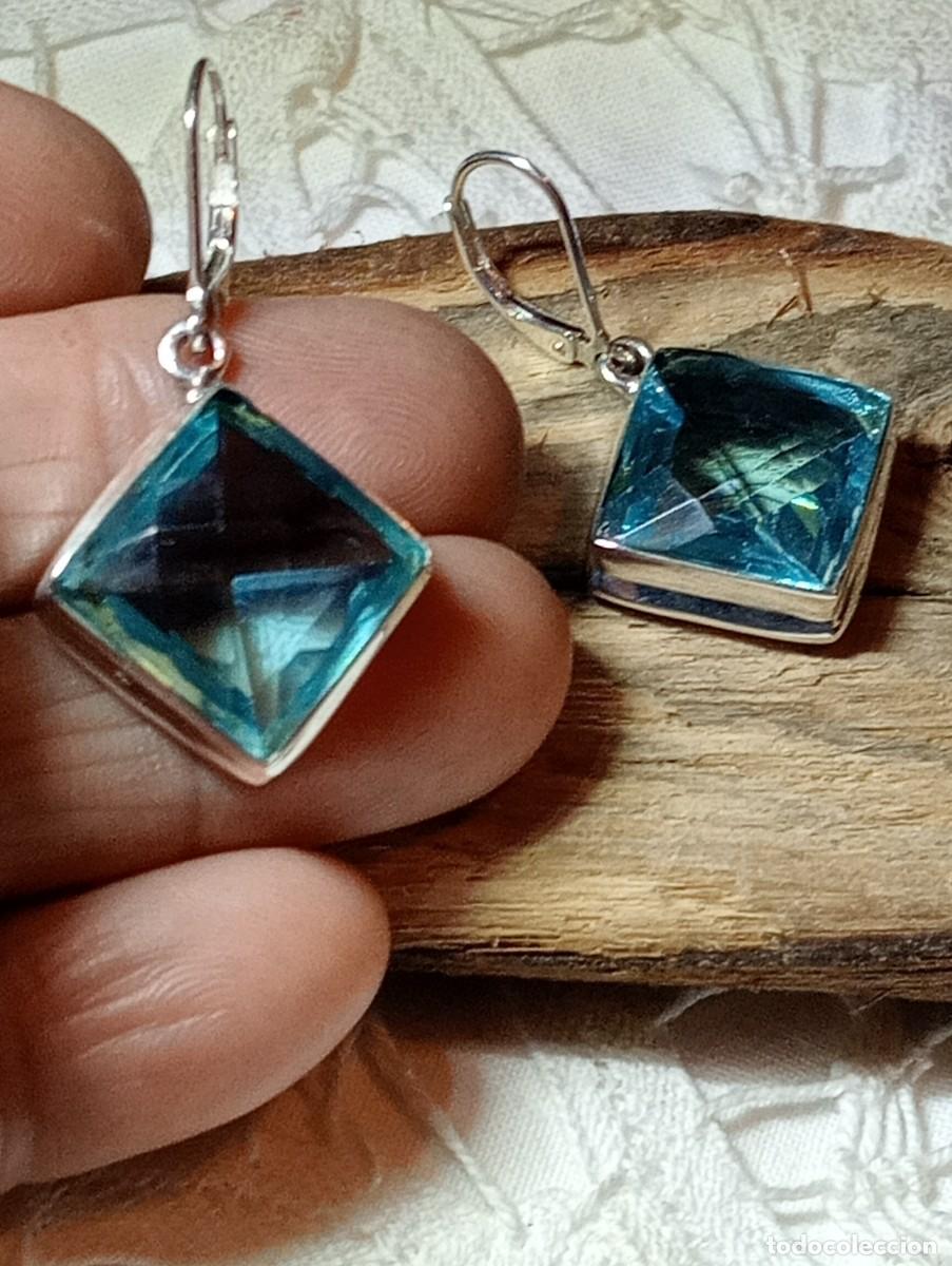 Joyeria: PRECIOSOS PENDIENTES DE PLATA MACIZA Y TOPACIO AZUL (SIN USAR) - Foto 2