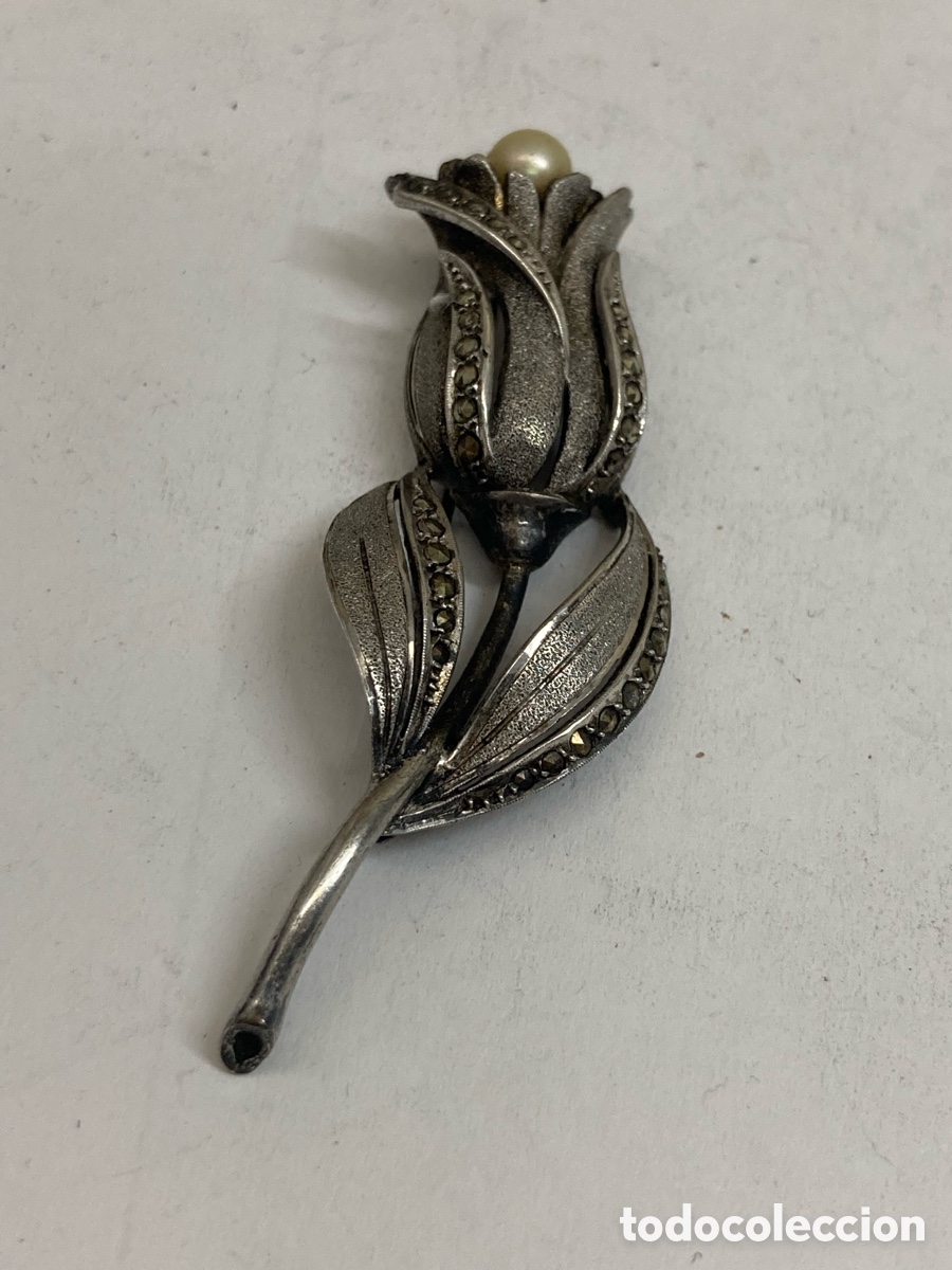 Joyeria: Broche en forma de flor en plata con perla /B225 - Foto 1