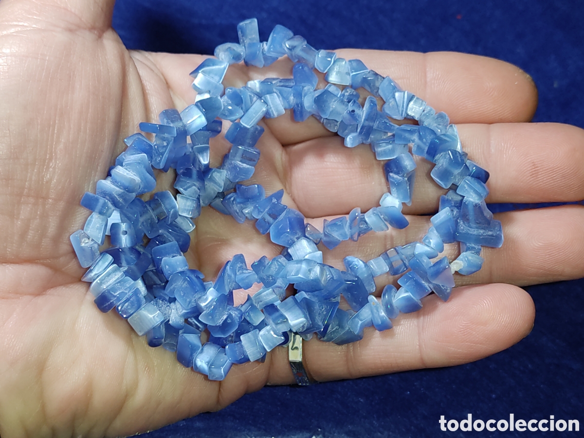 Joyeria: Collar largo de n&aacute;car azul.Vintage. - Foto 5
