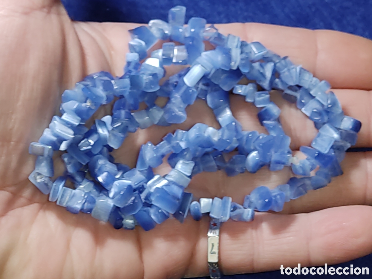 Joyeria: Collar largo de n&aacute;car azul.Vintage. - Foto 7