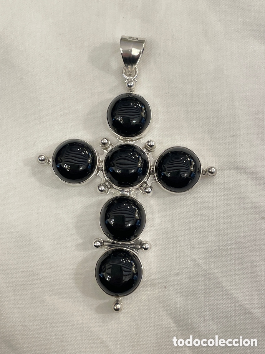 Joyeria: Cruz plata y obsidiana a&ntilde;o 1980 - Foto 1