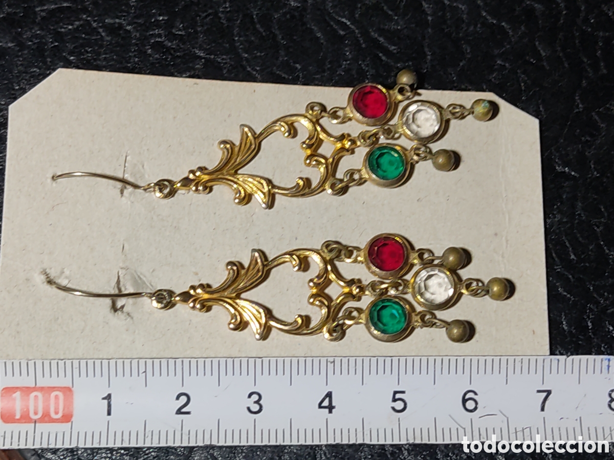 Joyeria: Antiguos pendientes largos isabelinos. - Foto 3