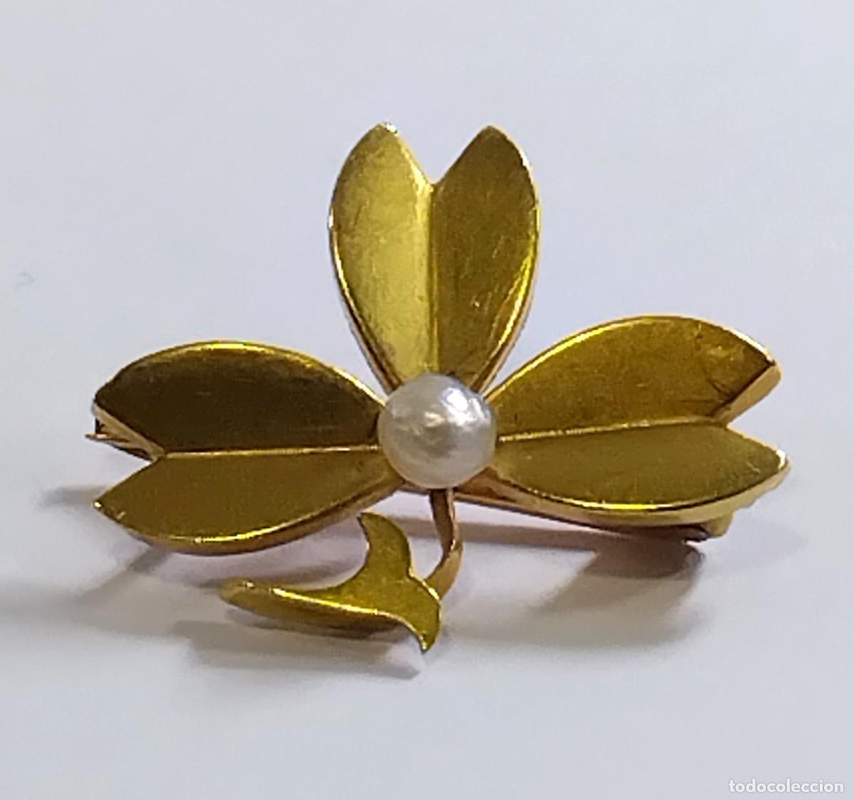 Joyeria: Oro 18 k. Broche en forma de flor con perla - Foto 2