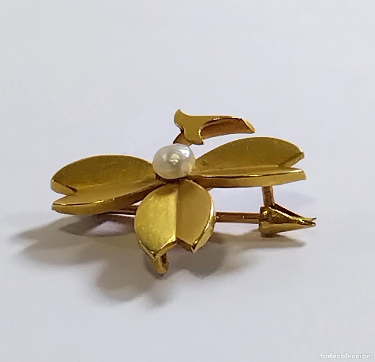 Joyeria: Oro 18 k. Broche en forma de flor con perla - Foto 3