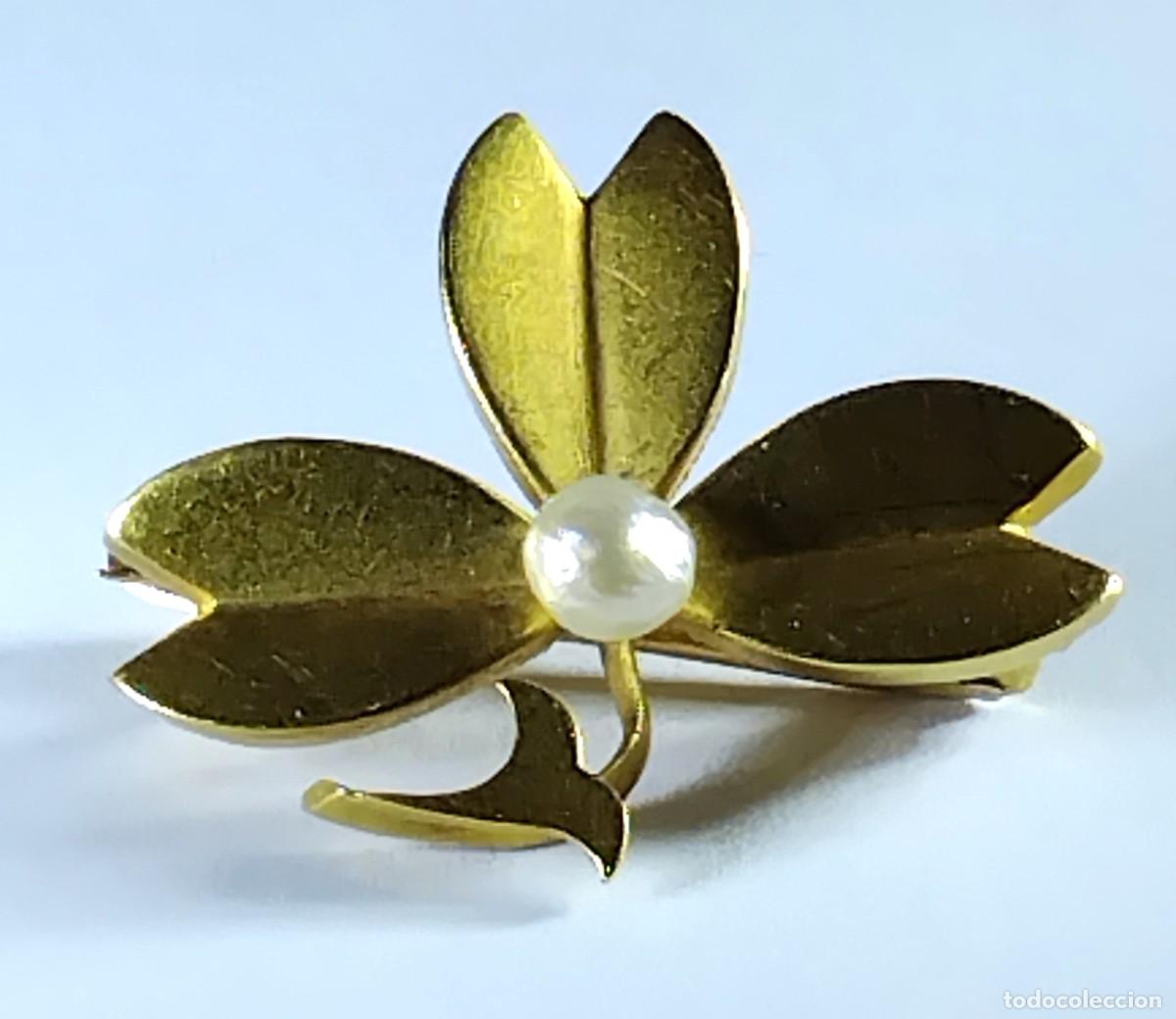 Joyeria: Oro 18 k. Broche en forma de flor con perla - Foto 4