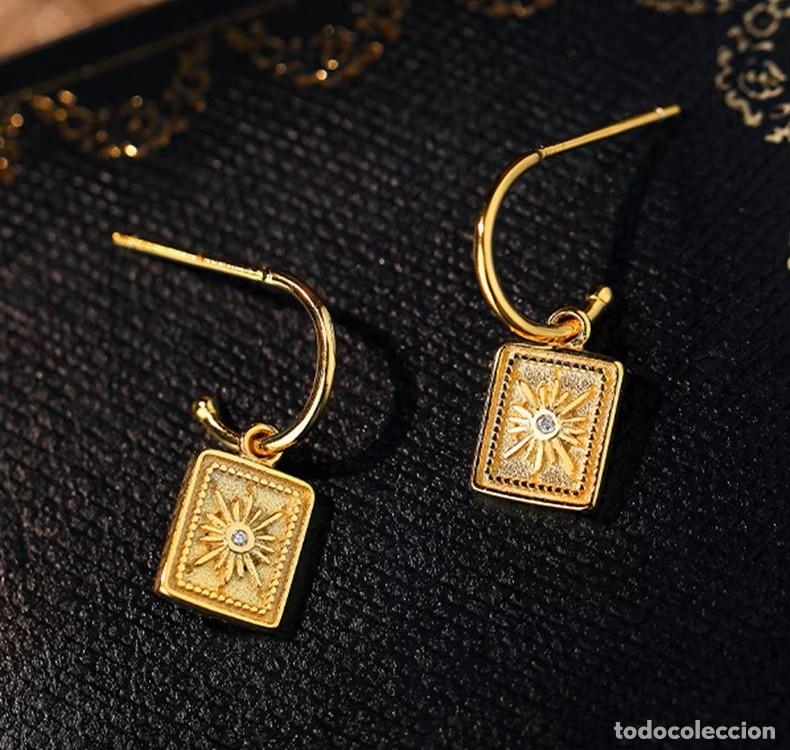 Joyeria: Pendientes Aro con Colgante Rectangular de Plata de Ley 925 - Foto 2