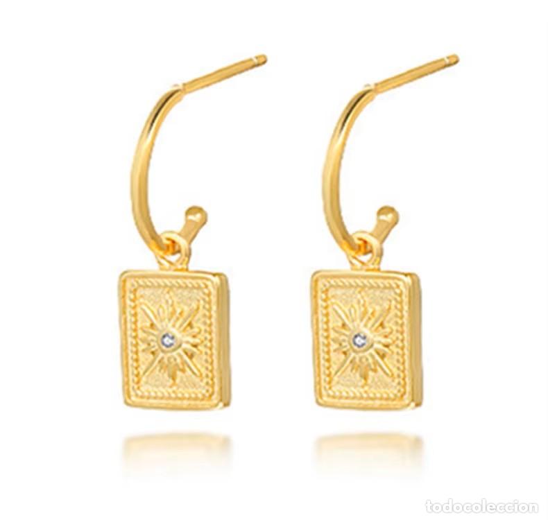 Joyeria: Pendientes Aro con Colgante Rectangular de Plata de Ley 925 - Foto 3