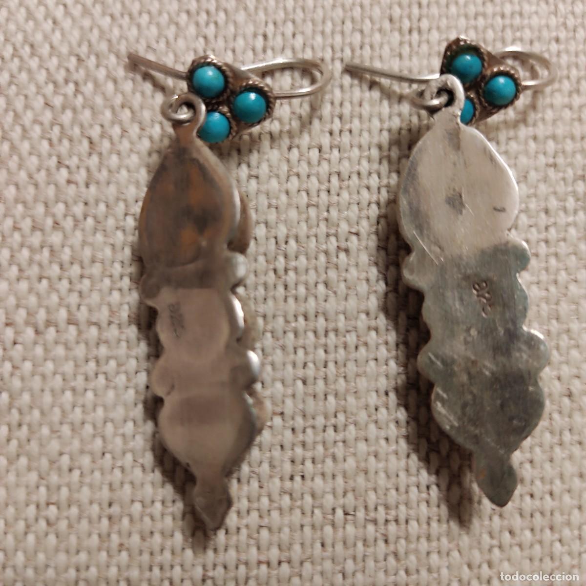 Joyeria: Pendientes de plata con incrustaciones de turquesas. - Foto 3
