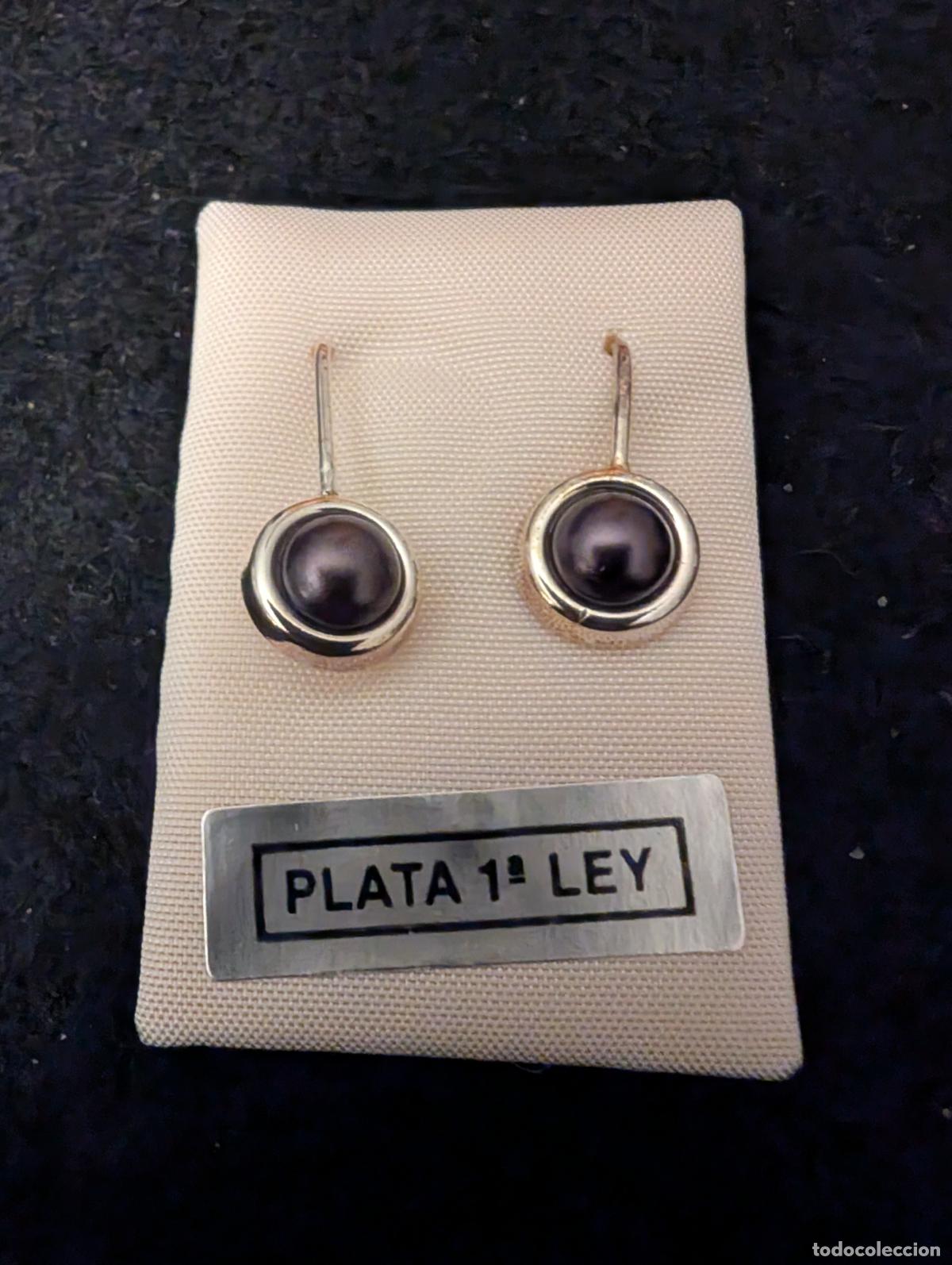 Joyeria: PENDIENTES DE PLATA DE LEY Y PERLA OSCURA. - Foto 1