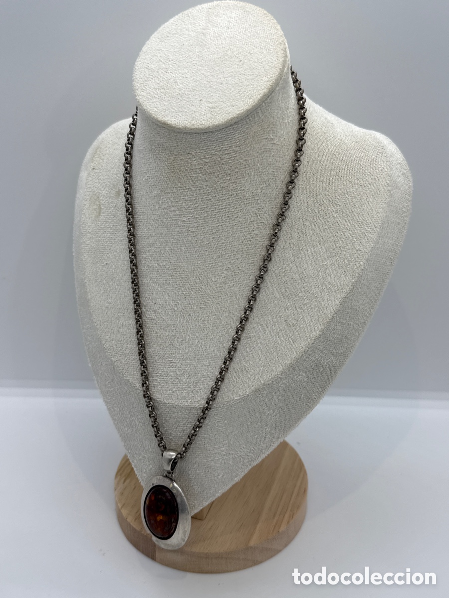 Joyeria: Cadena de plata con un colgante de Ambar - Foto 1