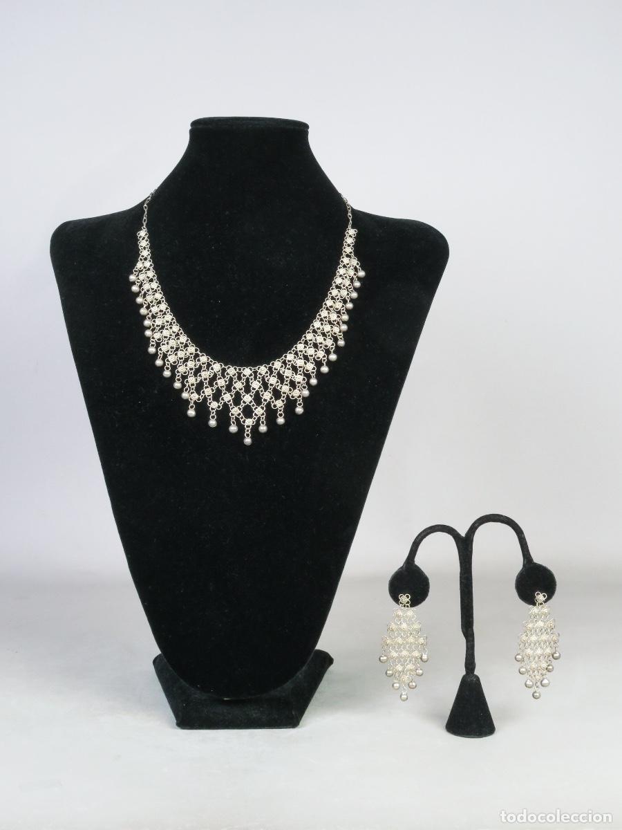 Joyeria: Conjunto collar pendientes plata de ley malla flores - Foto 1