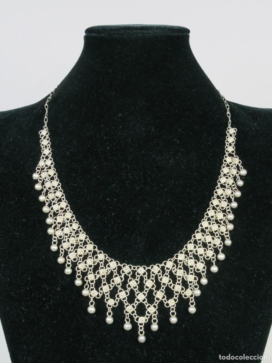 Joyeria: Conjunto collar pendientes plata de ley malla flores - Foto 2