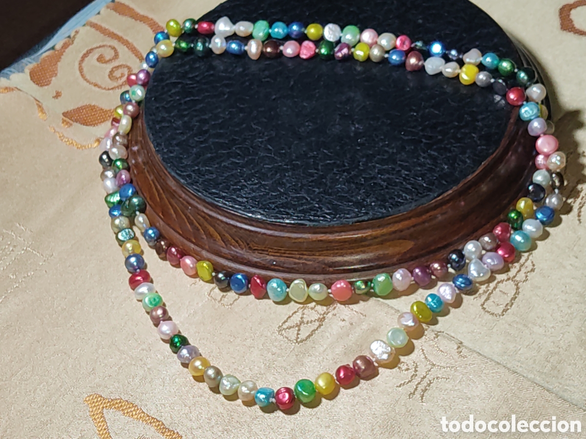 Joyeria: Collar largo de perlas multicolor de agua dulce. - Foto 3