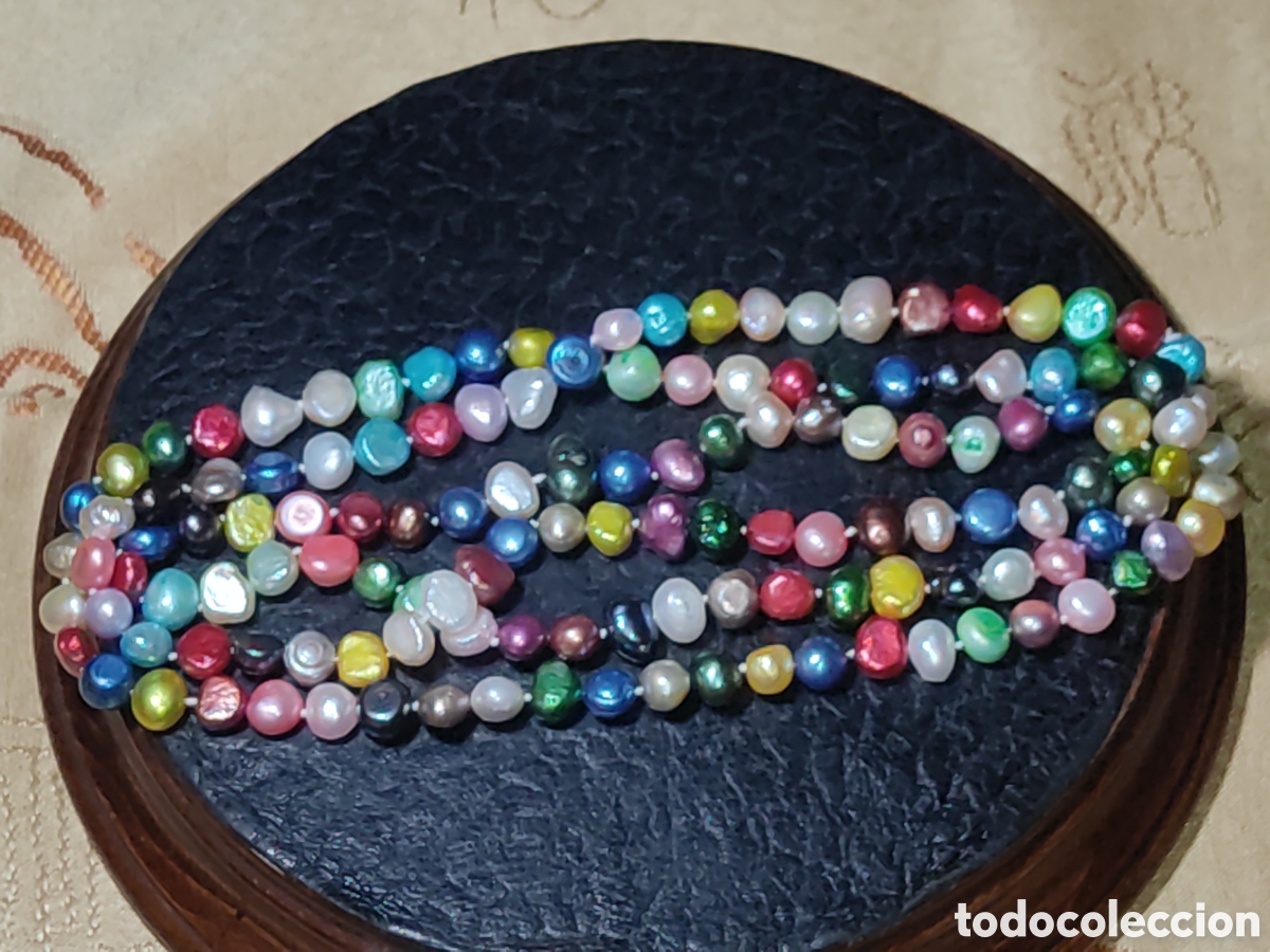 Joyeria: Collar largo de perlas multicolor de agua dulce. - Foto 5