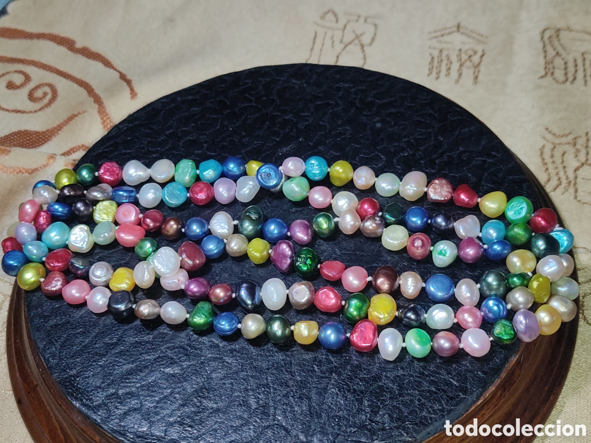 Joyeria: Collar largo de perlas multicolor de agua dulce. - Foto 6