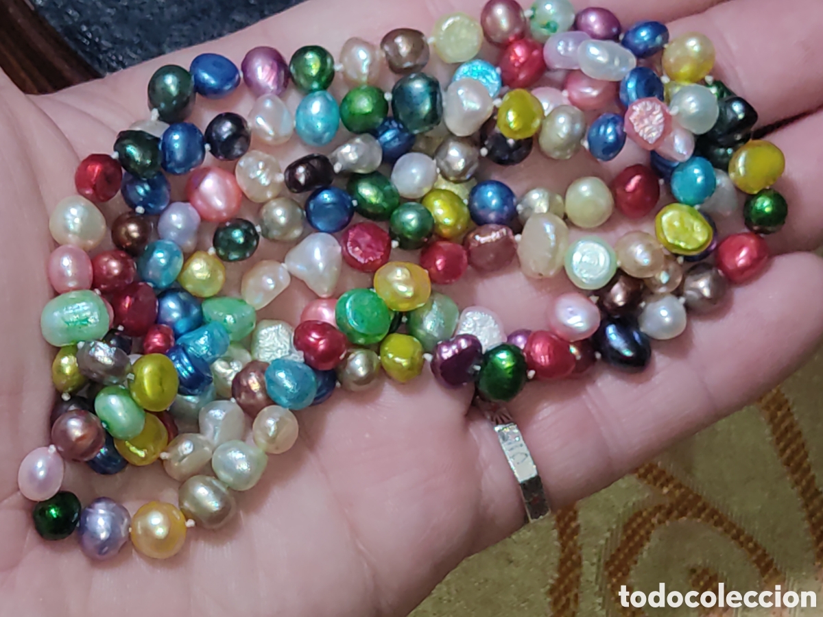 Joyeria: Collar largo de perlas multicolor de agua dulce. - Foto 7