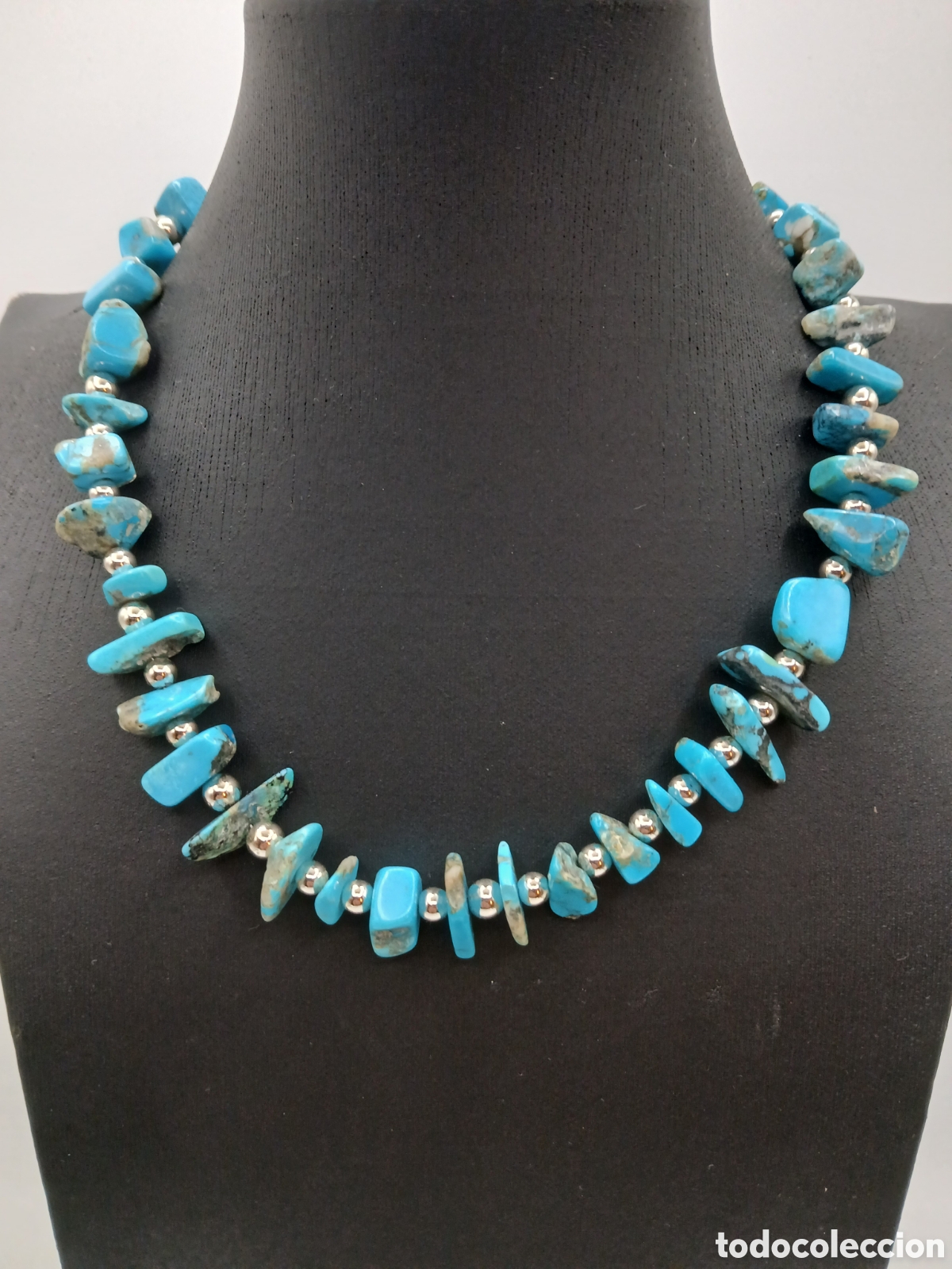 Joyeria: Collar turquesa y metal plateado - Foto 1