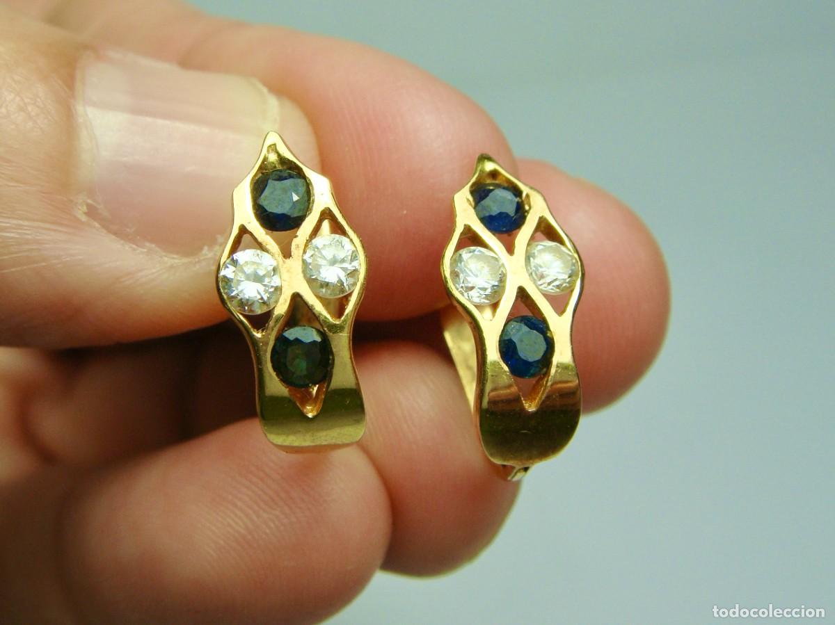 Joyeria: Pendientes oro 18K con zafiros y circonitas - Foto 2