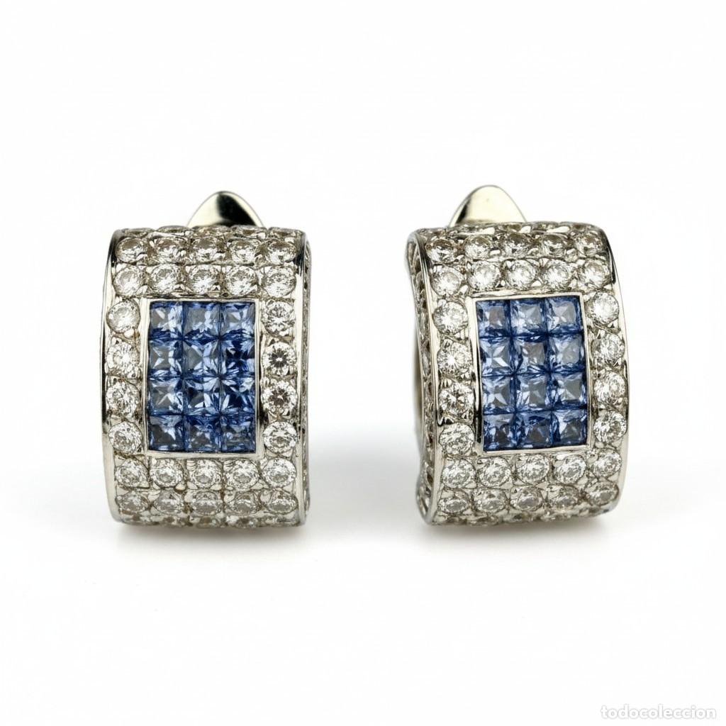 Joyeria: Pendientes Oro Blanco Aguamarina Diamantes - Foto 1
