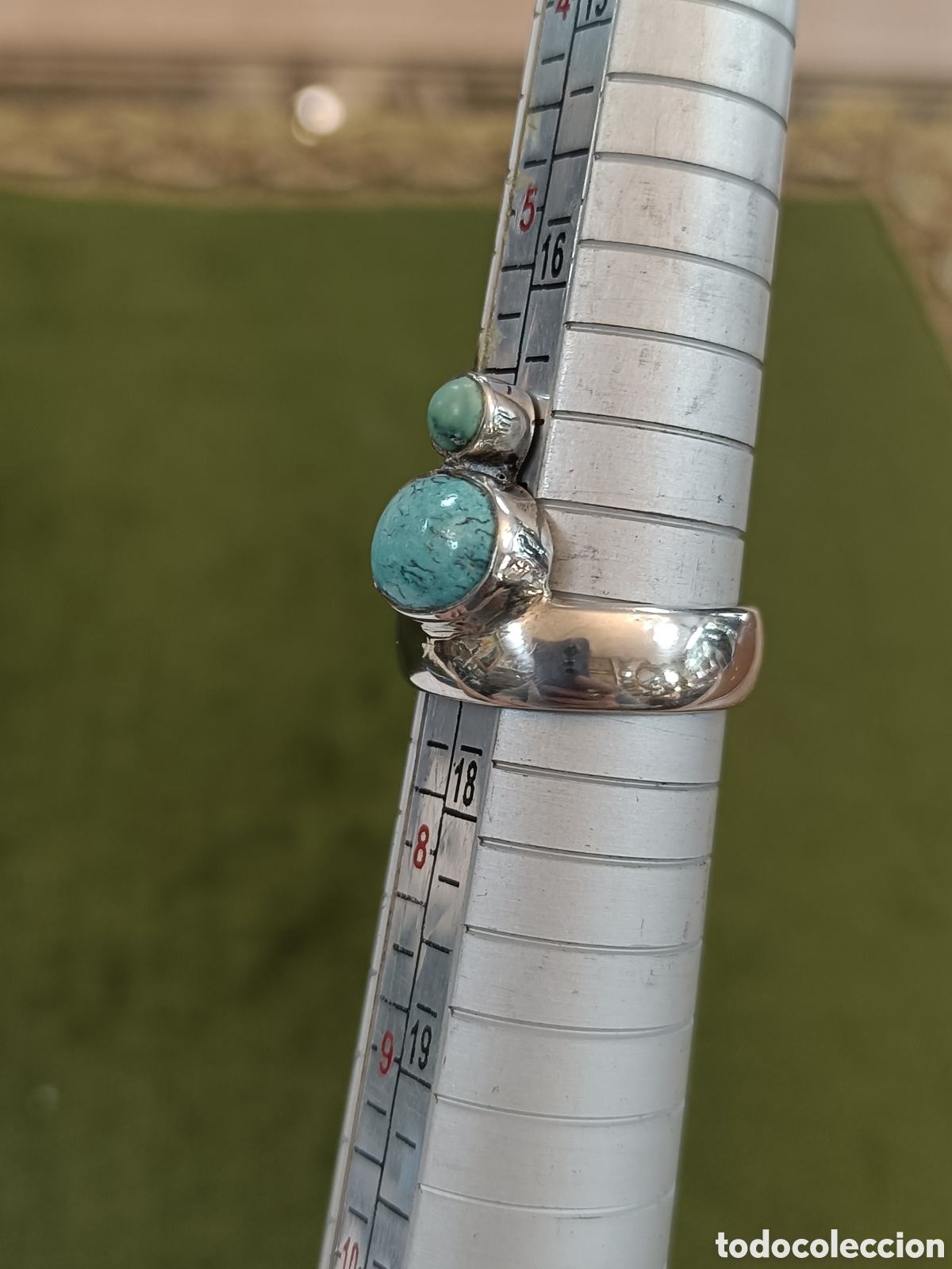 Joyeria: ANTIGUO ANILLO ELABORADO EN PLATA Y TURQUESA - Foto 4