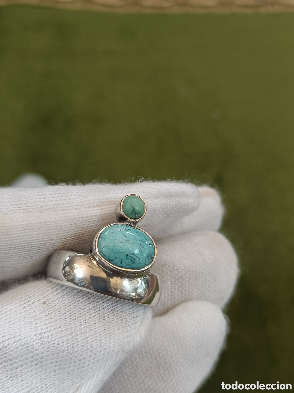 Joyeria: ANTIGUO ANILLO ELABORADO EN PLATA Y TURQUESA - Foto 6