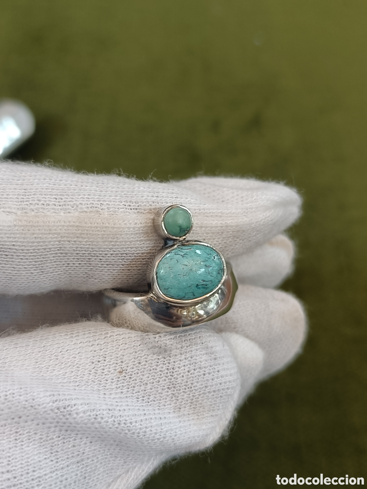 Joyeria: ANTIGUO ANILLO ELABORADO EN PLATA Y TURQUESA - Foto 7