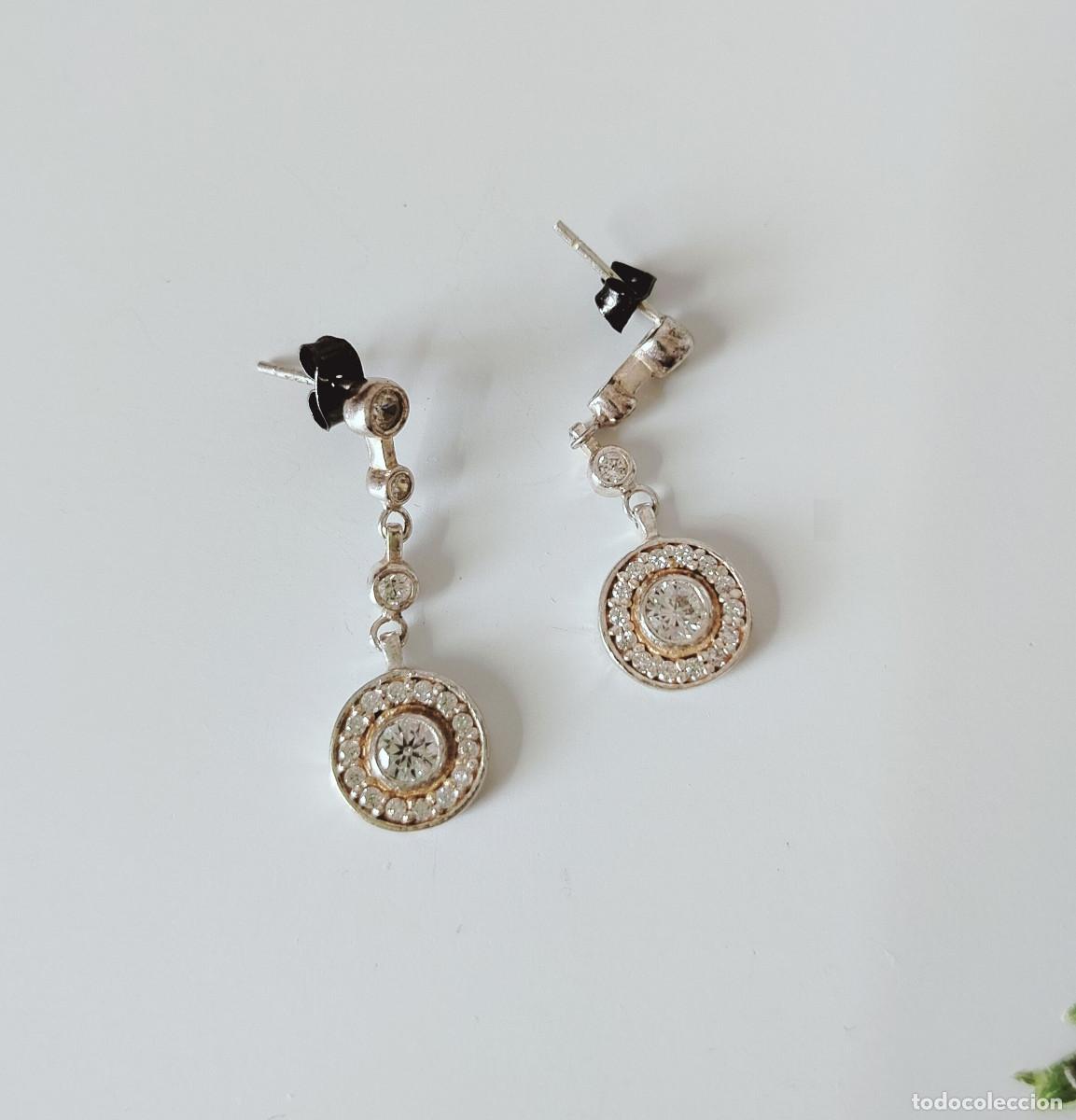 Joyeria: Pendientes largos de plata 925 // Pendientes plata esterlina elegantes c&iacute;rculo - Foto 3