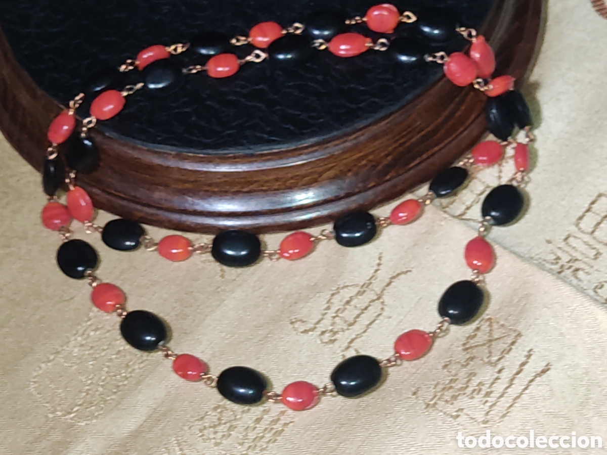 Joyeria: Collar de opalina roja y negra.Vintage - Foto 2