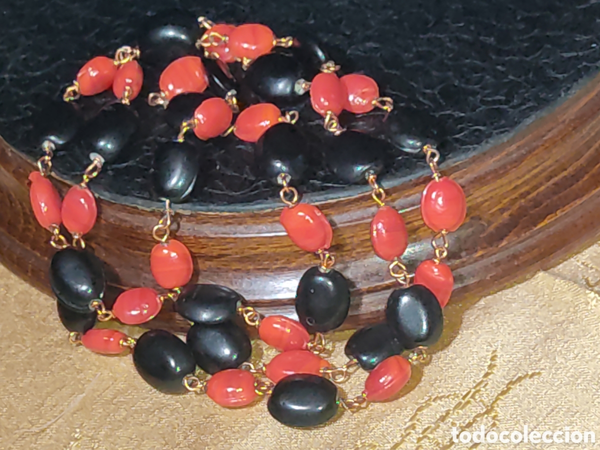 Joyeria: Collar de opalina roja y negra.Vintage - Foto 4