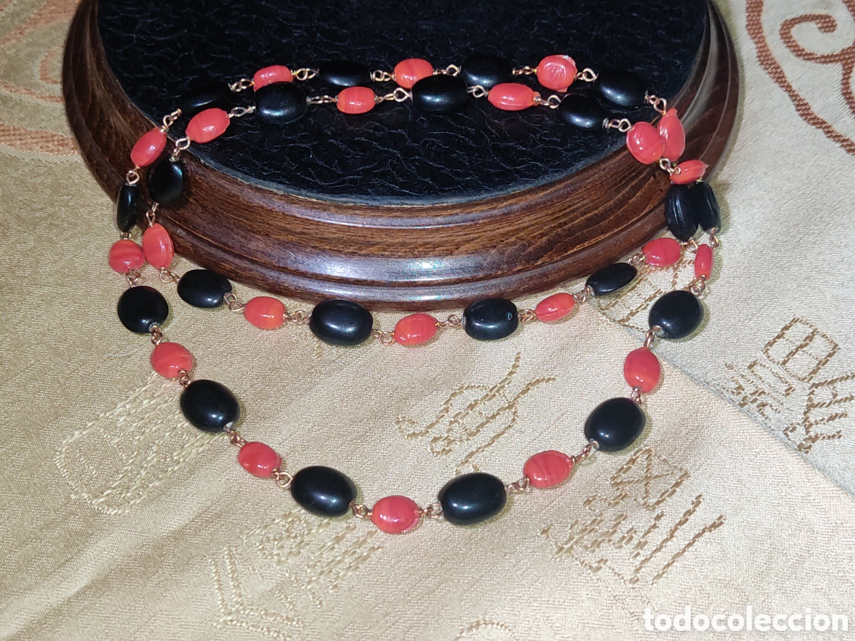 Joyeria: Collar de opalina roja y negra.Vintage - Foto 1