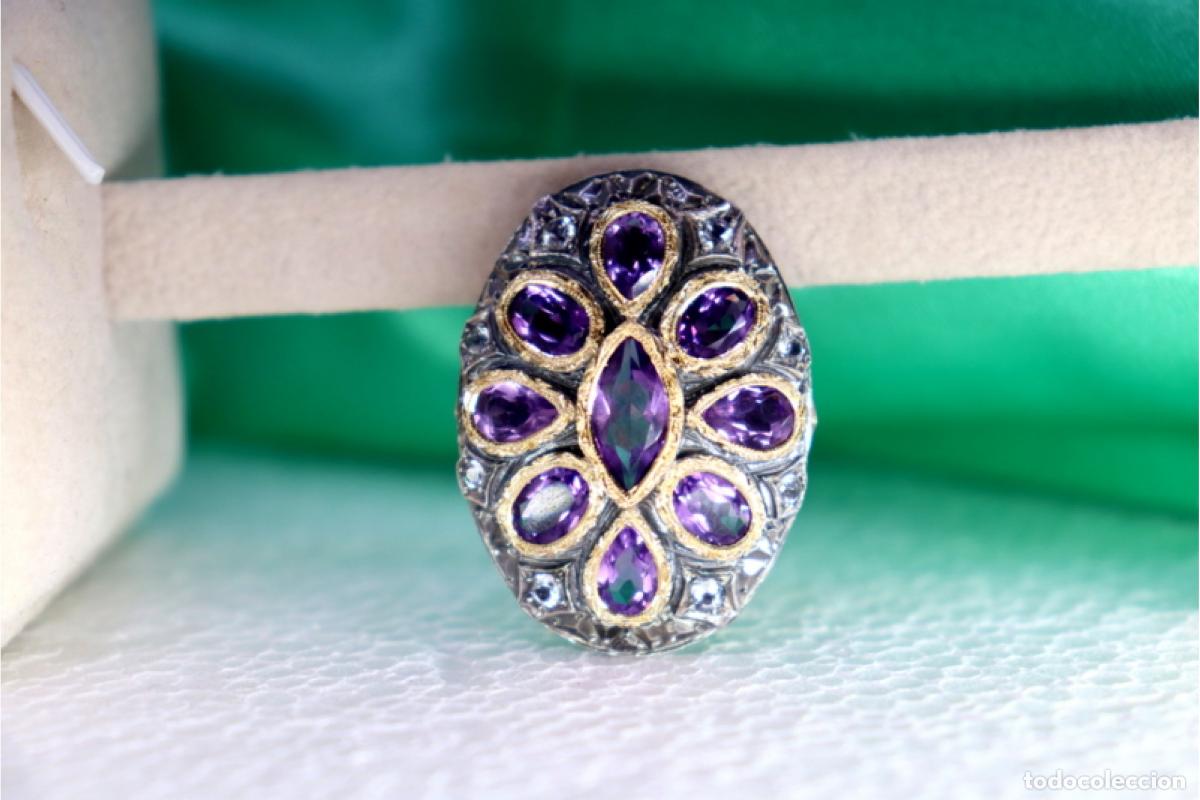 Joyeria: Anillo de oro y plata de 19,2K con amatistas. - Foto 2