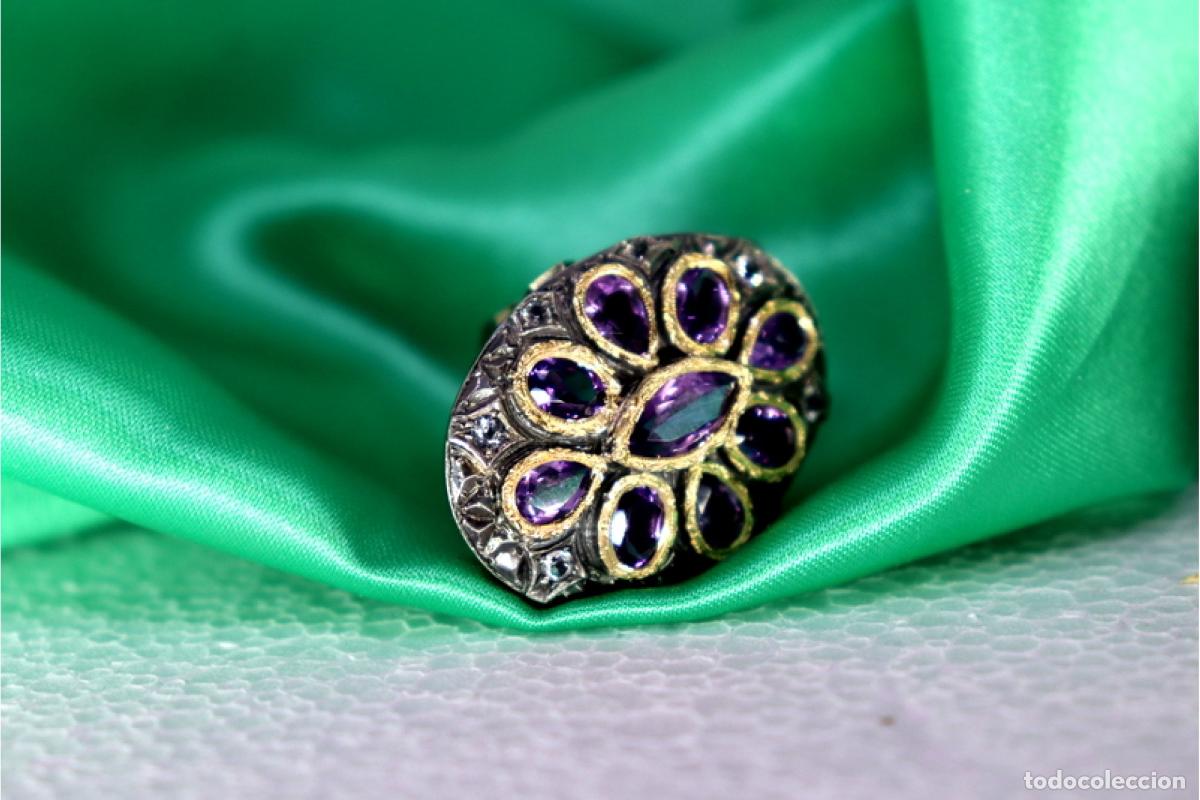 Joyeria: Anillo de oro y plata de 19,2K con amatistas. - Foto 3
