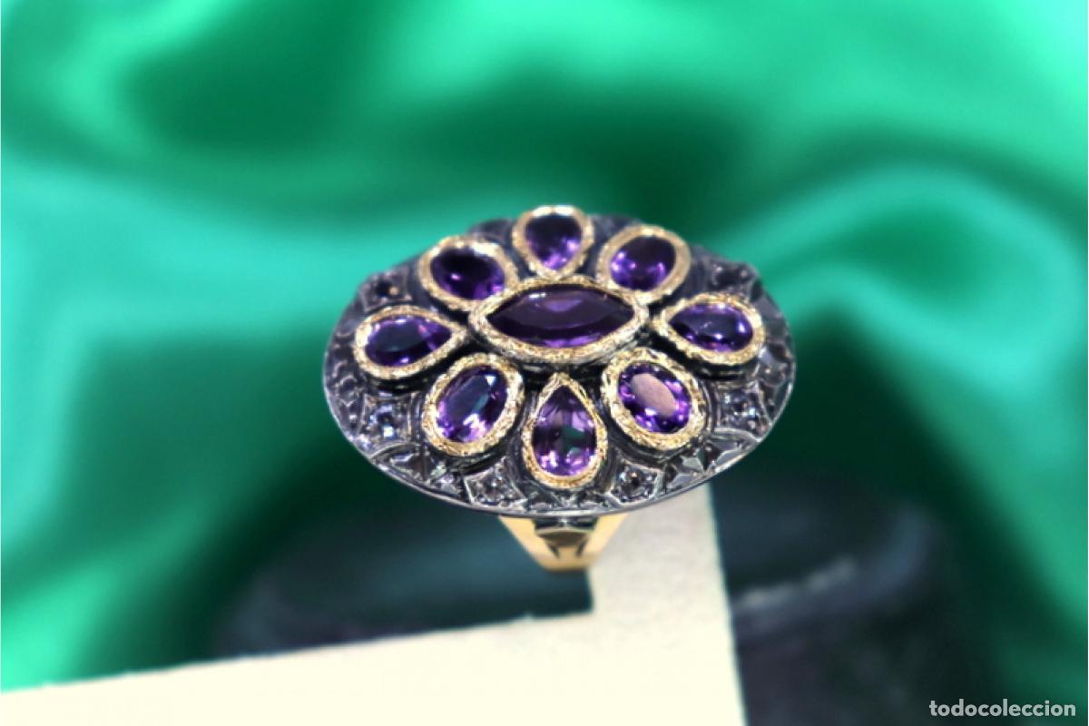 Joyeria: Anillo de oro y plata de 19,2K con amatistas. - Foto 6