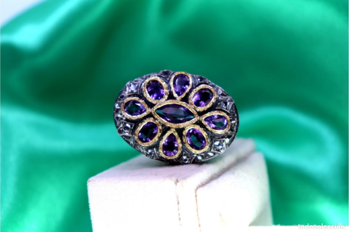 Joyeria: Anillo de oro y plata de 19,2K con amatistas. - Foto 7