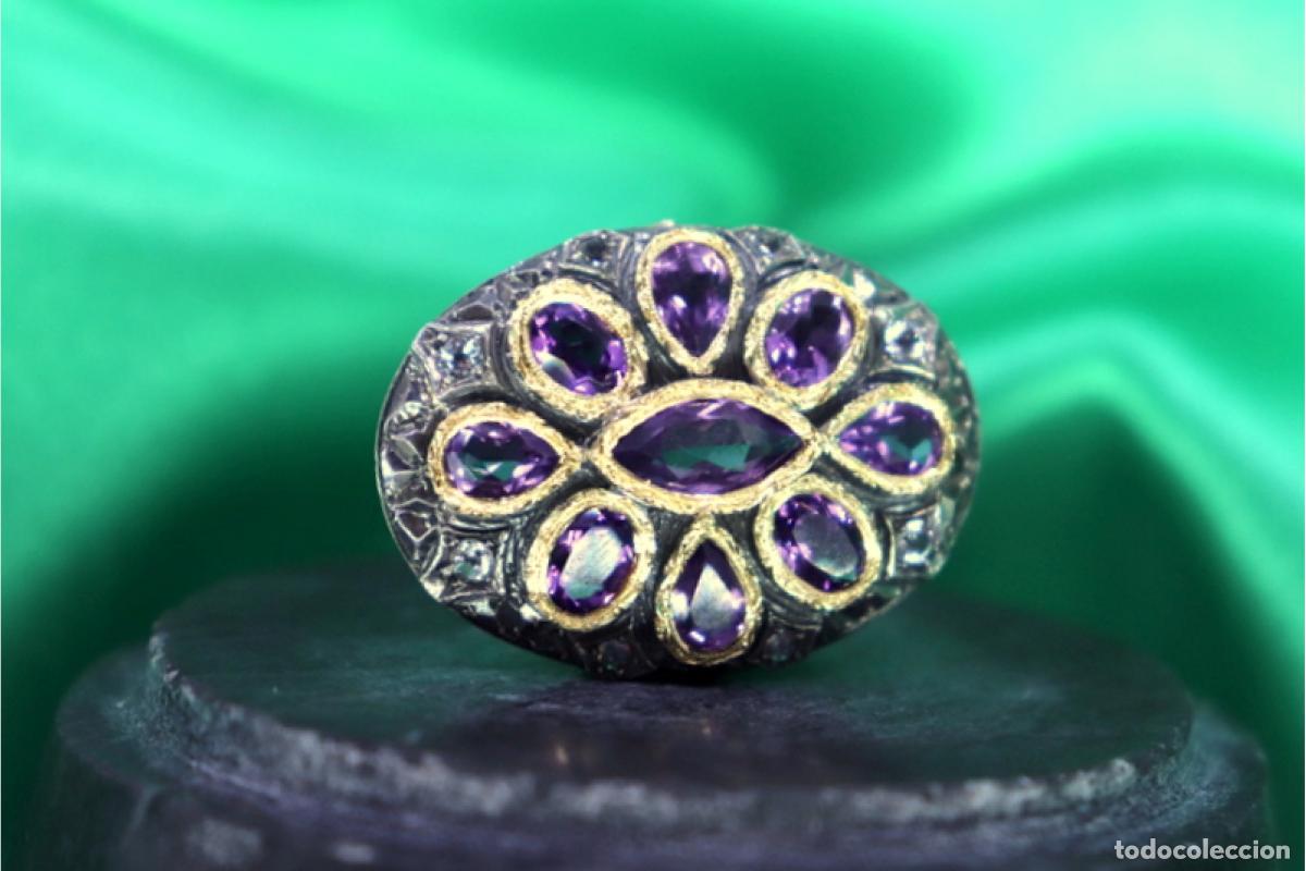 Joyeria: Anillo de oro y plata de 19,2K con amatistas. - Foto 8