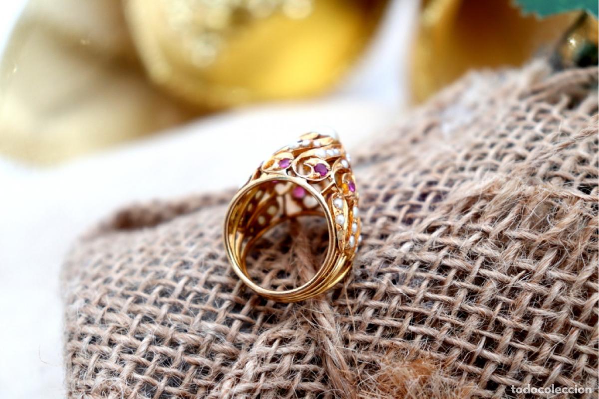 Joyeria: Anillo de oro de 22 quilates con perlas y rub&iacute;es - Foto 3