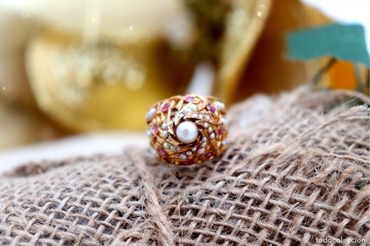 Joyeria: Anillo de oro de 22 quilates con perlas y rub&iacute;es - Foto 5
