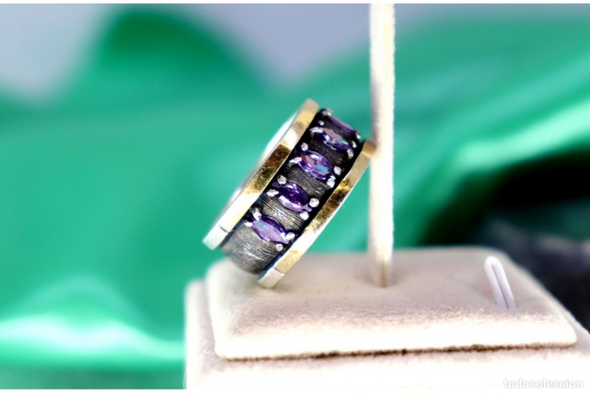 Joyeria: Anillo de oro y plata de 19,2K con amatistas. - Foto 2