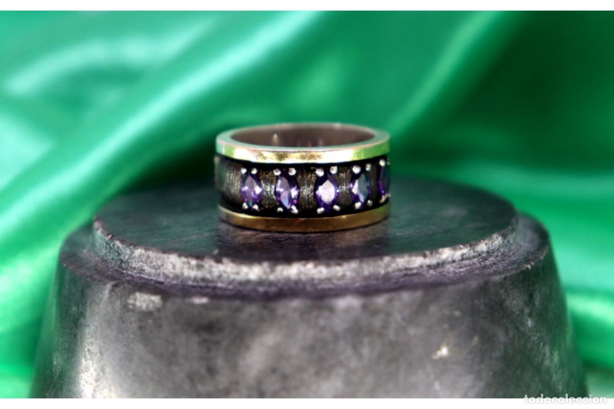 Joyeria: Anillo de oro y plata de 19,2K con amatistas. - Foto 6