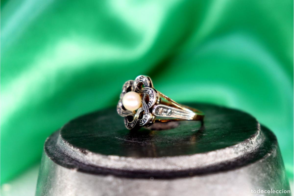 Joyeria: Anillo de oro y plata de 19,2K con diamantes y perla. - Foto 2