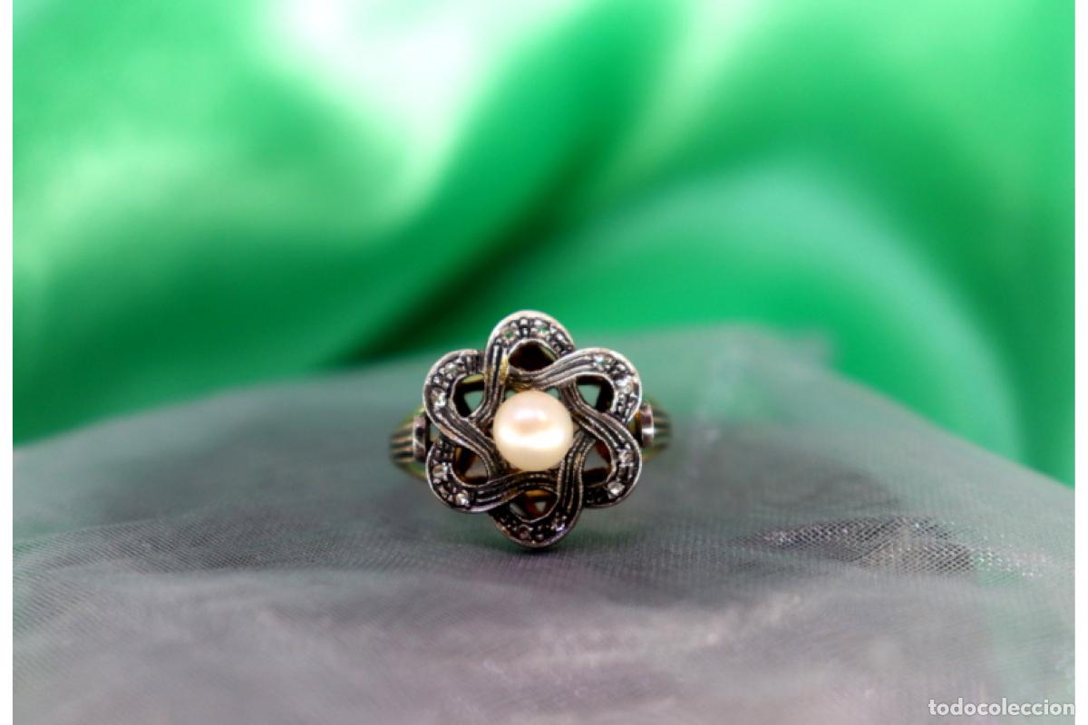 Joyeria: Anillo de oro y plata de 19,2K con diamantes y perla. - Foto 5