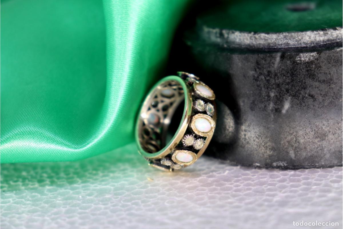 Joyeria: Anillo de oro y plata de 19,2K con diamantes y &oacute;palos. - Foto 7