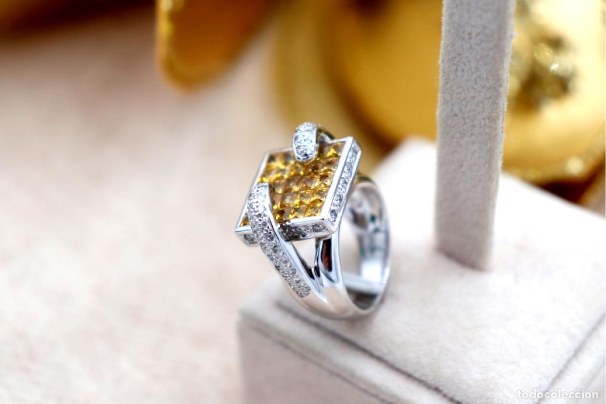 Joyeria: Anillo de oro blanco de 19,2K con diamantes y topacios. - Foto 7