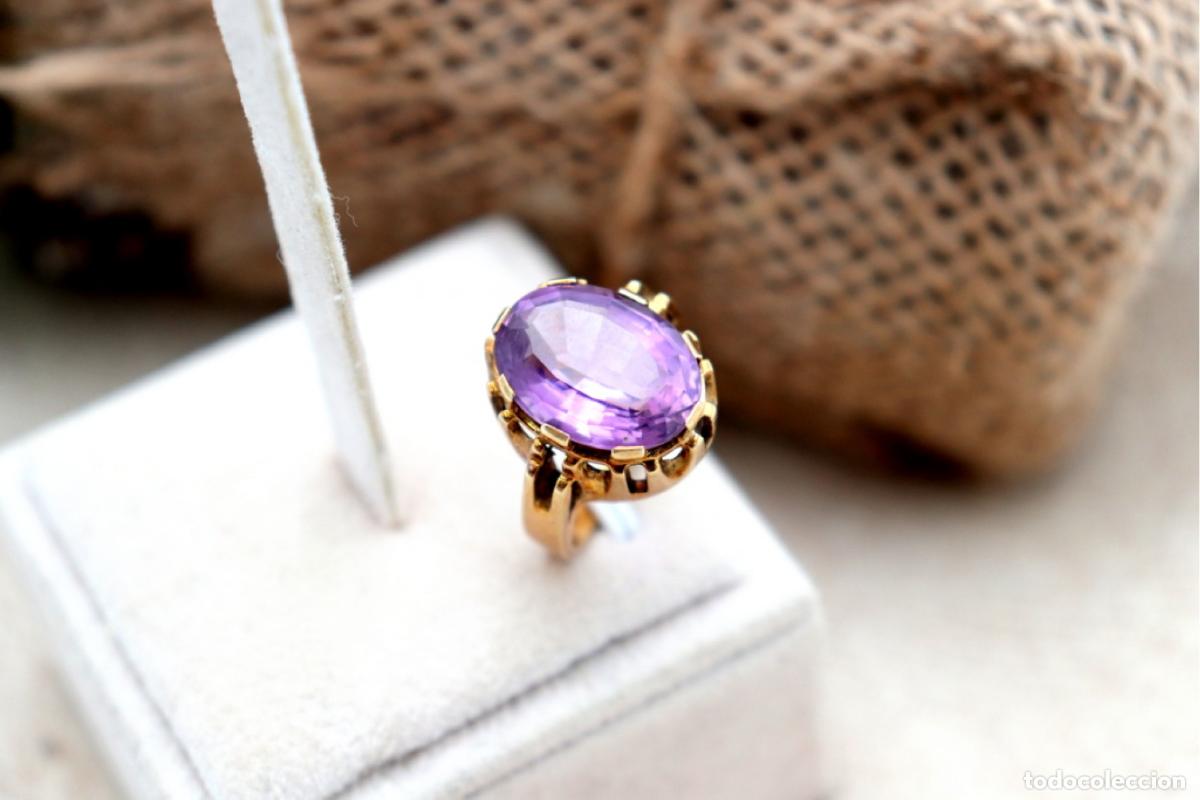 Joyeria: Anillo de oro con amatista. - Foto 1