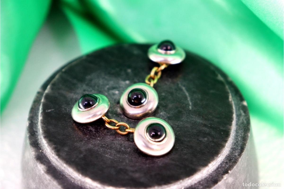 Joyeria: Gemelos de oro bicolor de 19,2K con zafiros. - Foto 2