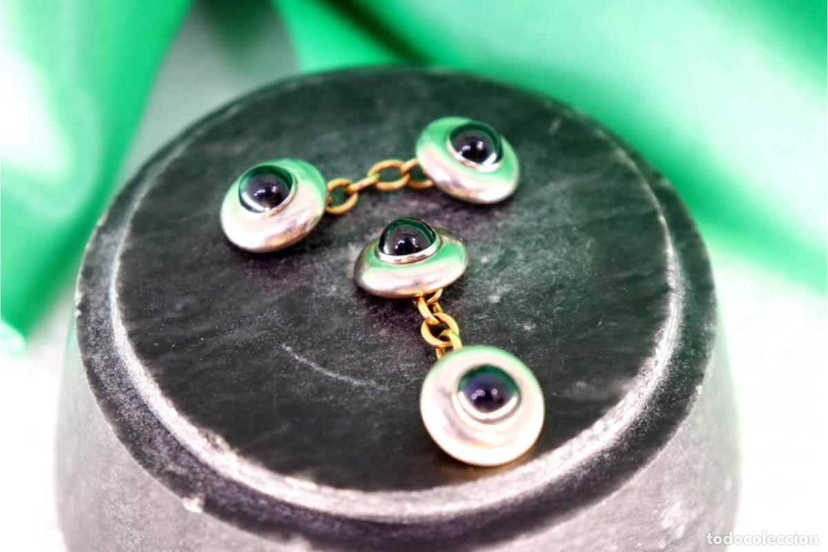 Joyeria: Gemelos de oro bicolor de 19,2K con zafiros. - Foto 3