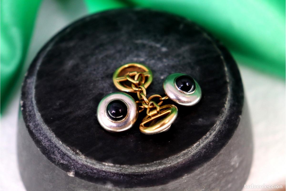 Joyeria: Gemelos de oro bicolor de 19,2K con zafiros. - Foto 4