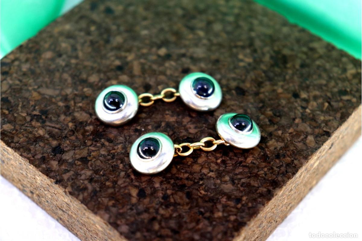 Joyeria: Gemelos de oro bicolor de 19,2K con zafiros. - Foto 6