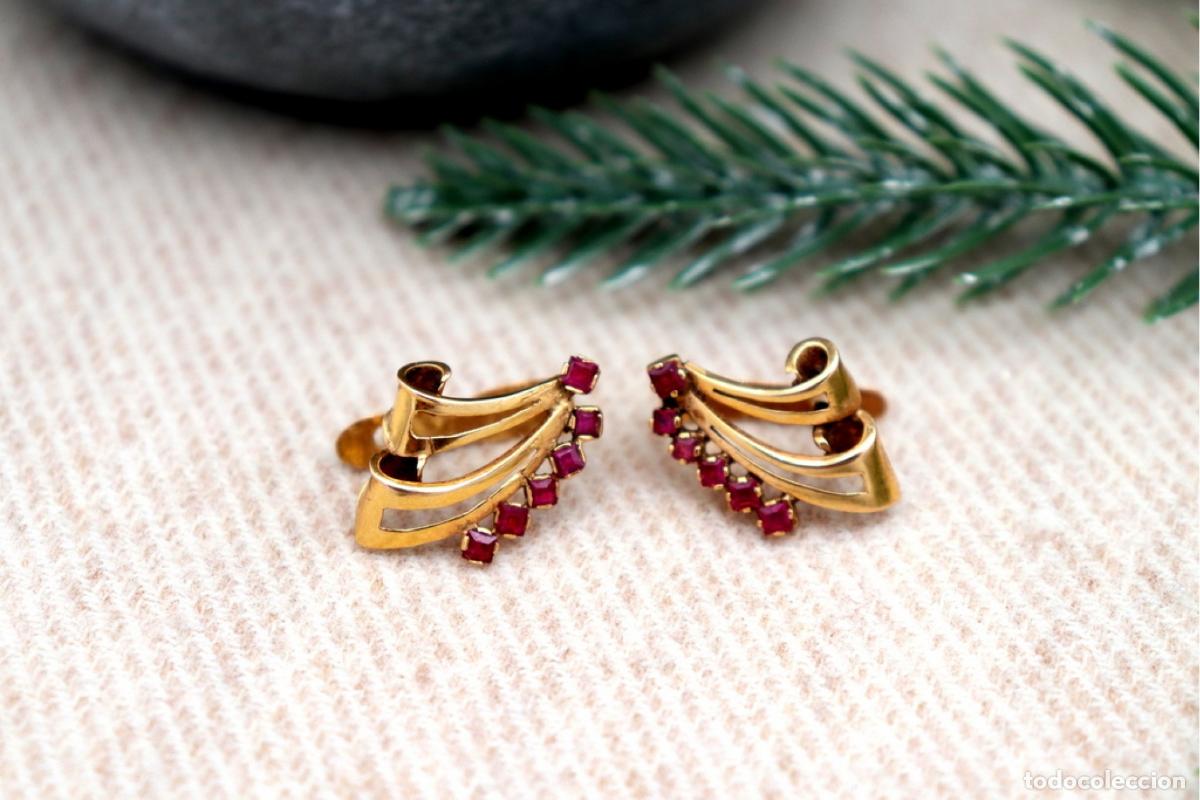 Joyeria: Pendientes de oro de 19,2 quilates con rub&iacute;es - Foto 2