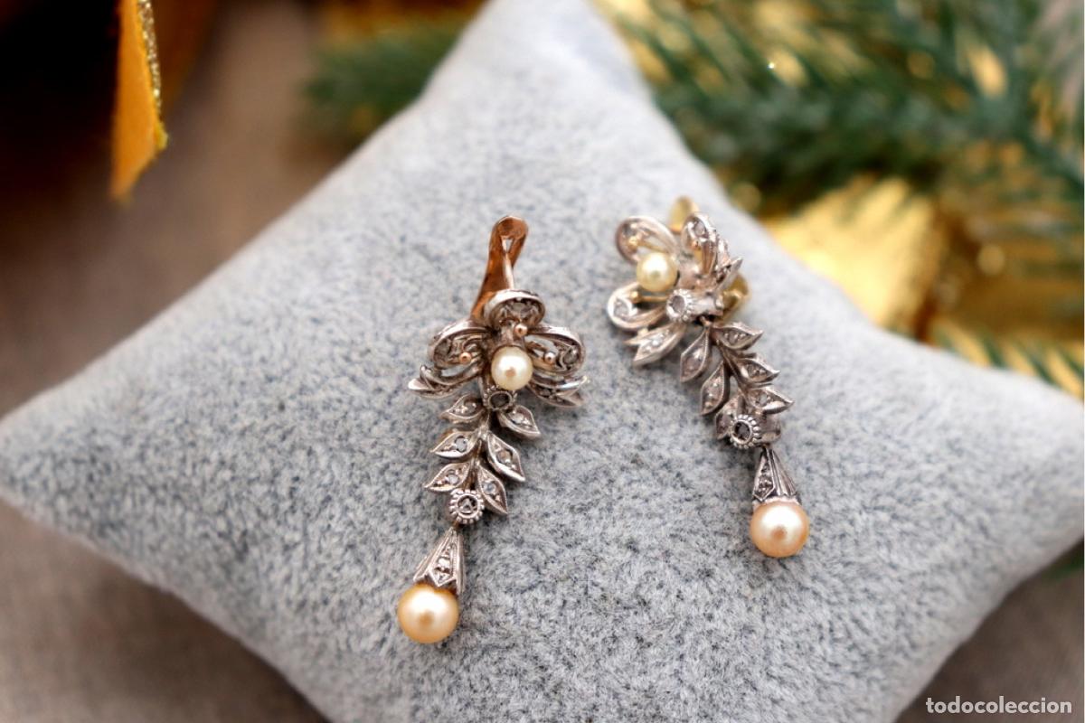 Joyeria: Pendientes en oro de 19,2K y plata con diamantes. - Foto 3